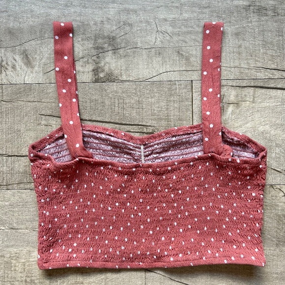 Pacsun Lottie Moss Pink White Polkadot Smocked Crop Top Festival Boho Retro MED - Picture 8 of 15